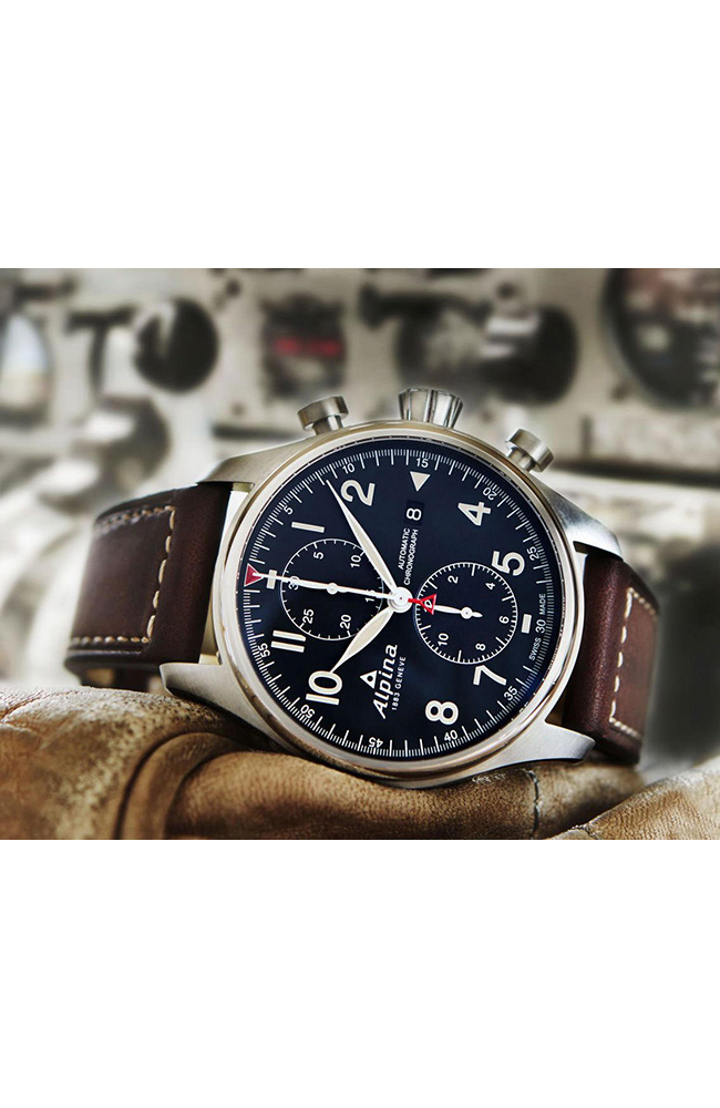 ALPINA Startimer Pilot Automatic Brown Leather Chronograph AL-725N4S6 -  E-oro.gr ALPINA ΑΝΔΡΙΚΑ ΡΟΛΟΓΙΑ