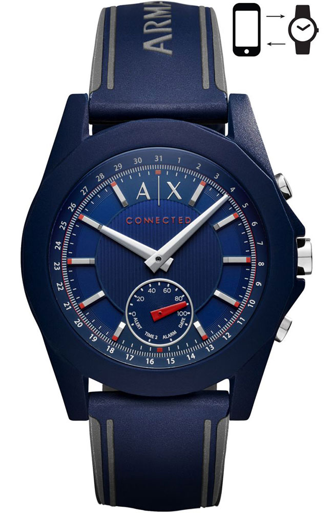 Men's Watch ARMANI EXCHANGE Hybrid Smartwatch Blue Rubber Strap AXT1002 -   ARMANI EXCHANGE WATCHES