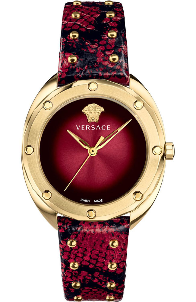 Ladies Watch VERSACE Shadov Gold Red Leather Strap VEBM00918 E