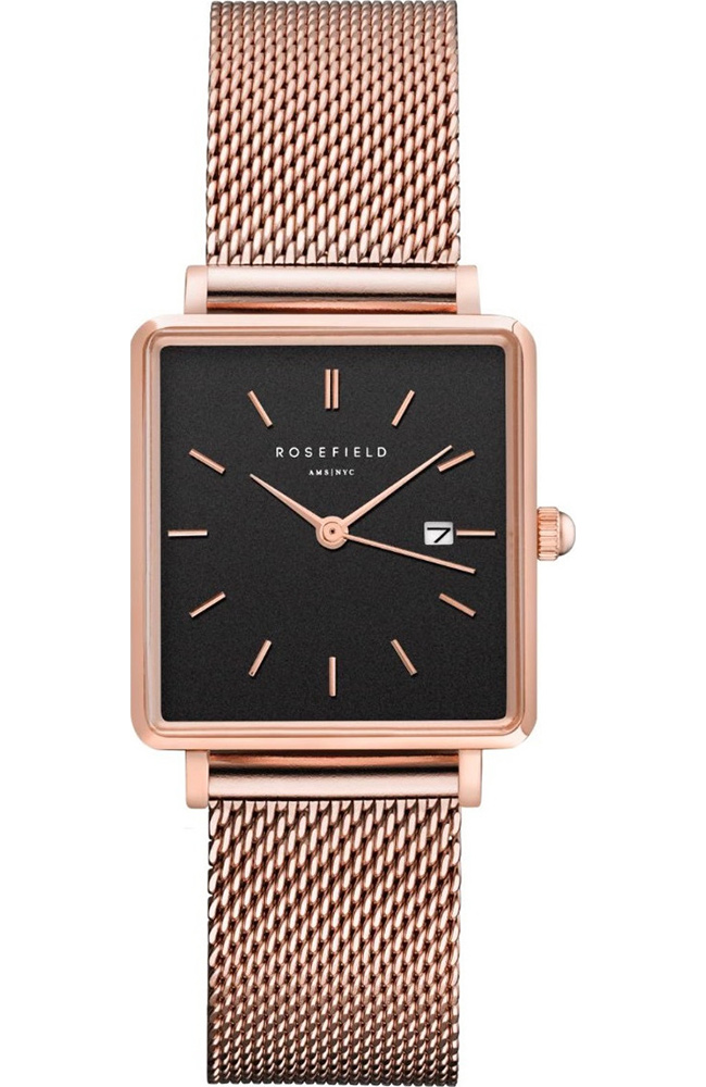 Ladies Watch ROSEFIELD The Boxy Rose Gold Mesh Bracelet QBMR-Q05