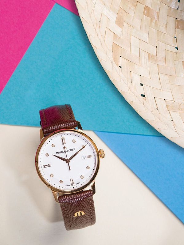 Ladies Watch MAURICE LACROIX Eliros Date Rose Gold Brown Leather