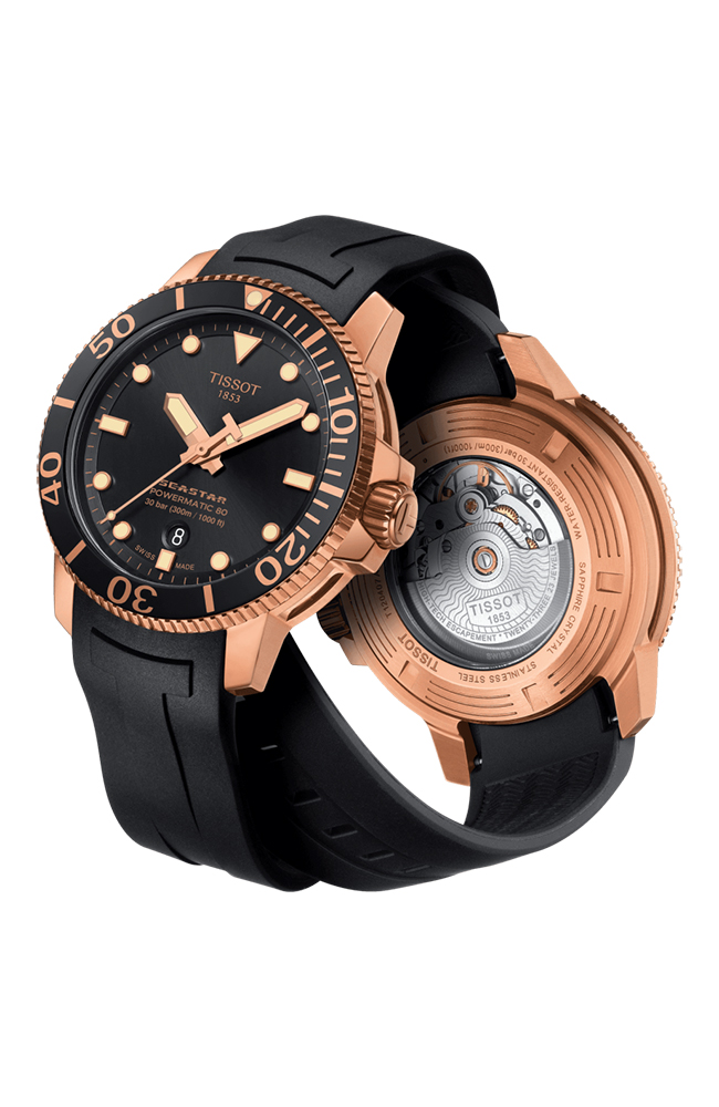 Men's Watch TISSOT Seastar 1000 Powermatic 80 Black Rubber Strap