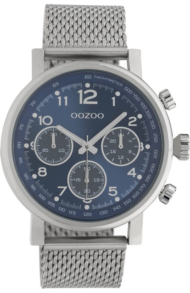 Men's Watch OOZOO Timepieces Silver Metallic Mesh Chronograph