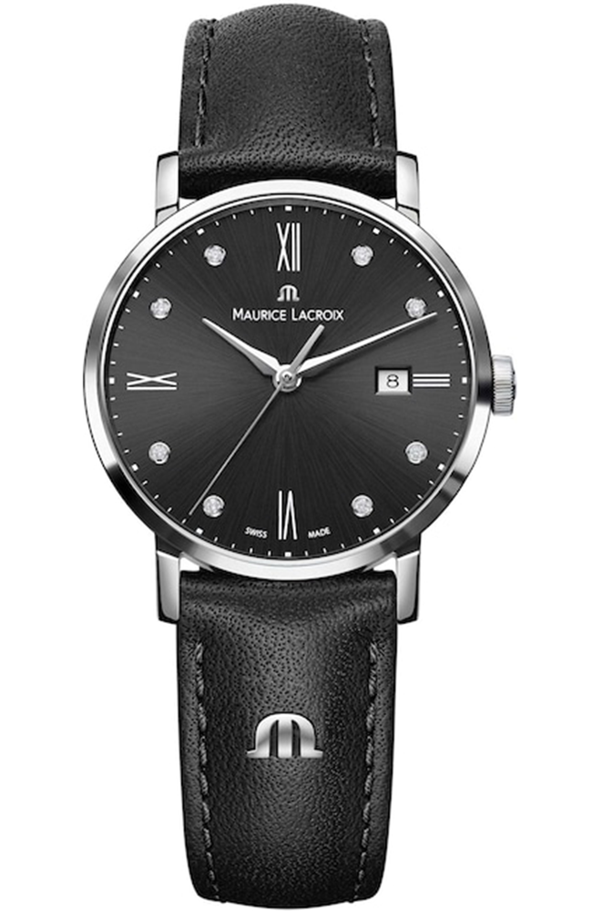 Ladies Watch MAURICE LACROIX Eliros Diamonds Black Leather Strap