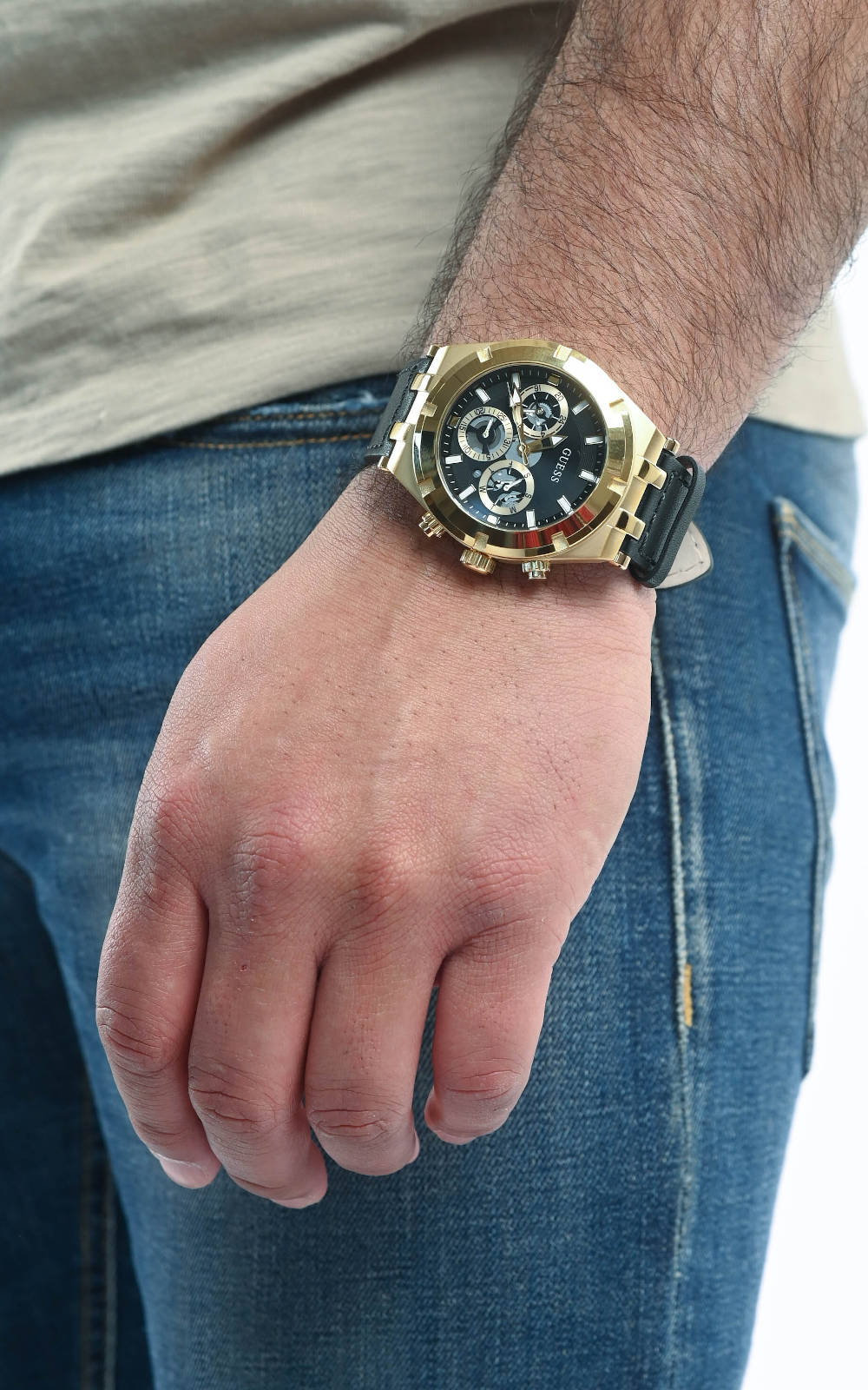 Men's Watch GUESS Continental Black Leather Strap GW0262G2 E-oro