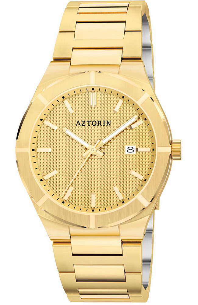 Men's Watch AZTORIN Classic Gold Stainless Steel Bracelet A085.G397 - E ...