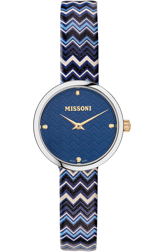 Montre-Bracelet Femme MISSONI M1 - Boîtier 29mm Acier & Cuir Bleu - Suisse - Neuf Avec Étiquettes
