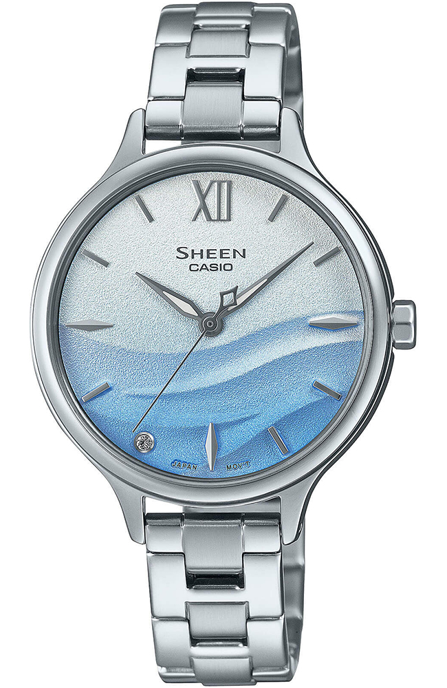 Ladies Watch CASIO Sheen Crystals Silver Stainless Steel Bracelet