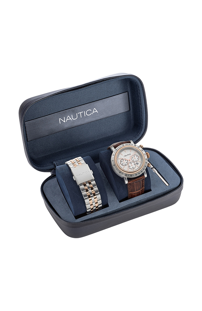 Men's Watch NAUTICA Spettacolare Reissue BoxSet Brown Leather ...