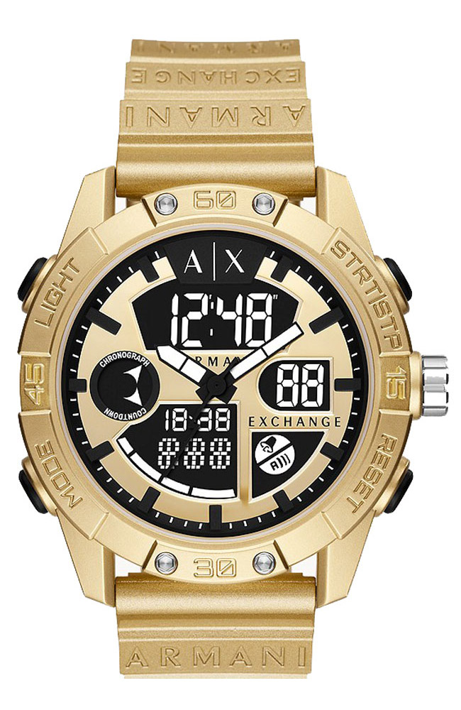 Men\'s Watch ARMANI EXCHANGE Analog Digital Gold Rubber Strap AX2966 -  E-oro.gr ARMANI EXCHANGE WATCHES