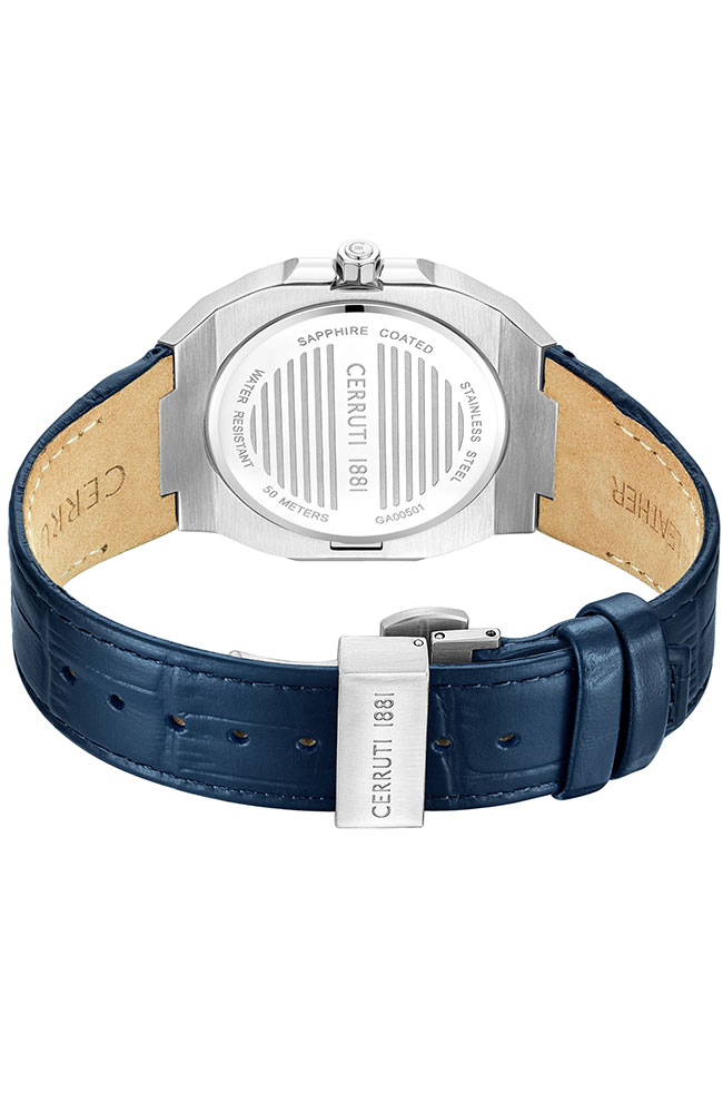Men's Watch CERRUTI Leadri Blue Leather Strap CIWGA0050101 E-oro