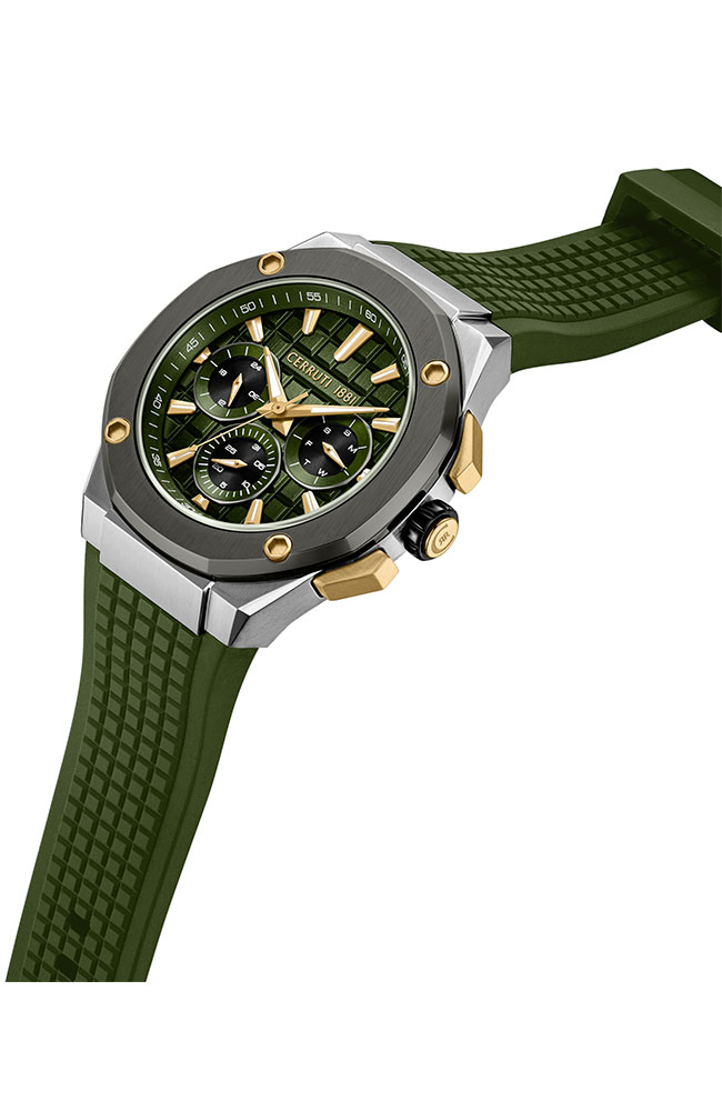 Men's Watch CERRUTI Razzuolo Green Rubber Strap Multifunction